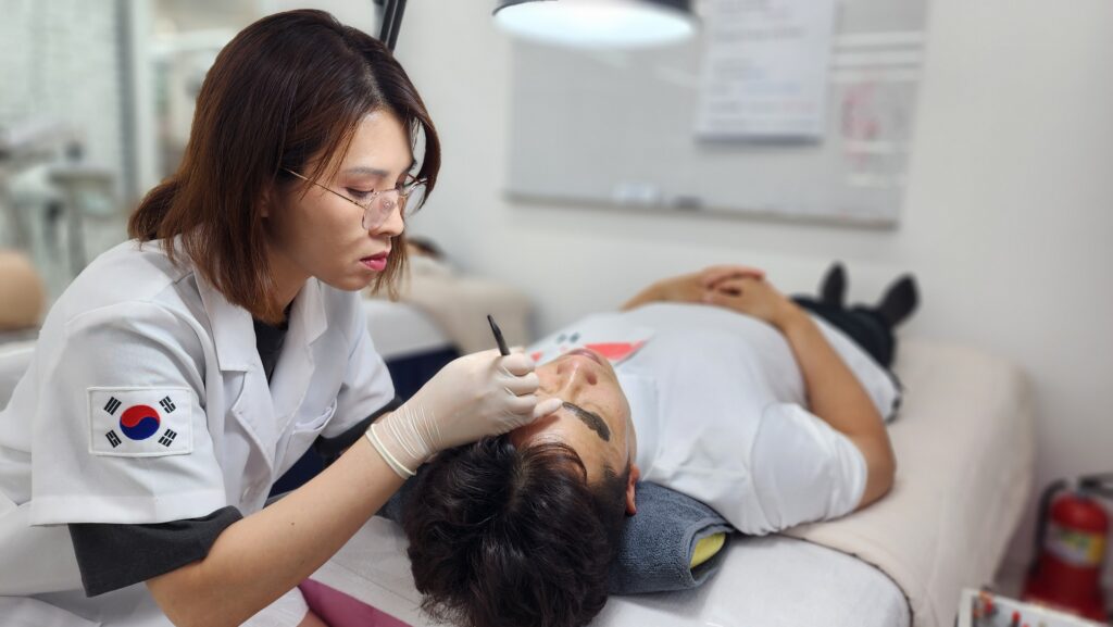 Learn cosmetic tattoo, or permanent makeup with microblading at Korea Mikwang Beauty Academy